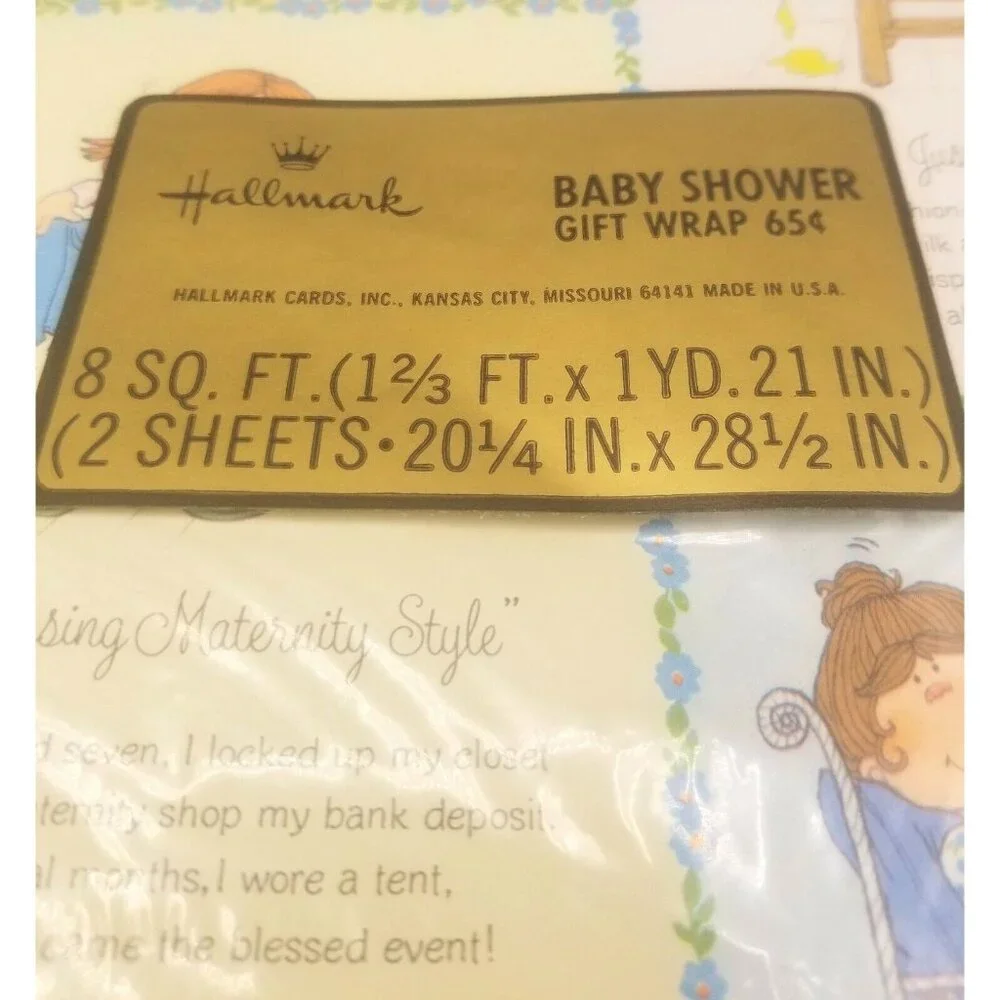 Vintage Gift Wrap Hallmark American Greetings Baby Shower NIP Lot of 3